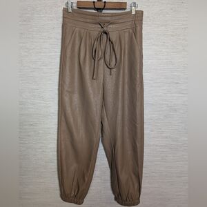 Christina Karin Faux Vegan Leather Camel Brown Jogger Pants Medium